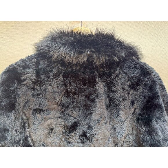 Blanc Noir Outerwear Women's Fur Coat Fox Fur Collar Cuffs Sz L Blue Y2K - Picture 12 of 14